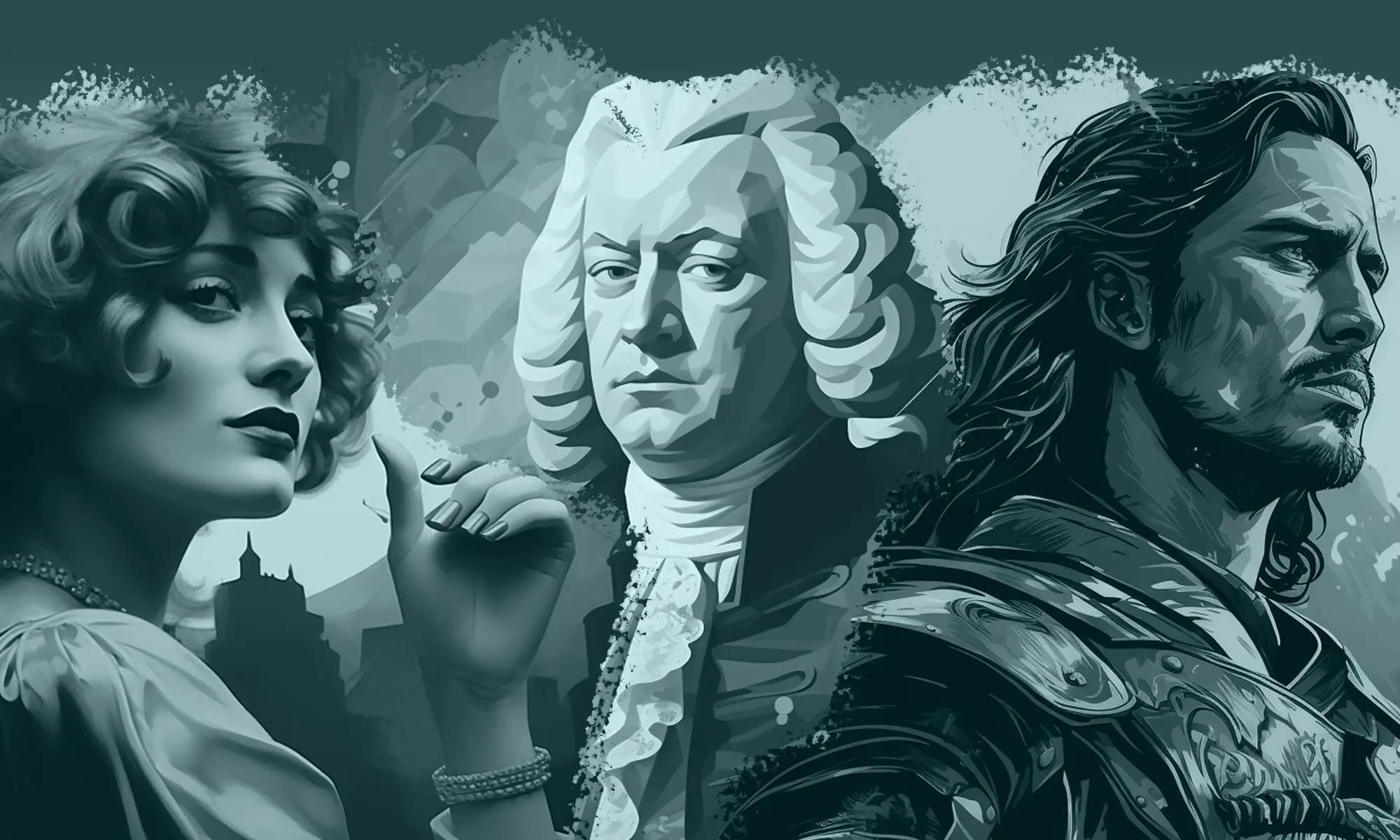Retro style illustration of Collete, Back and Uther