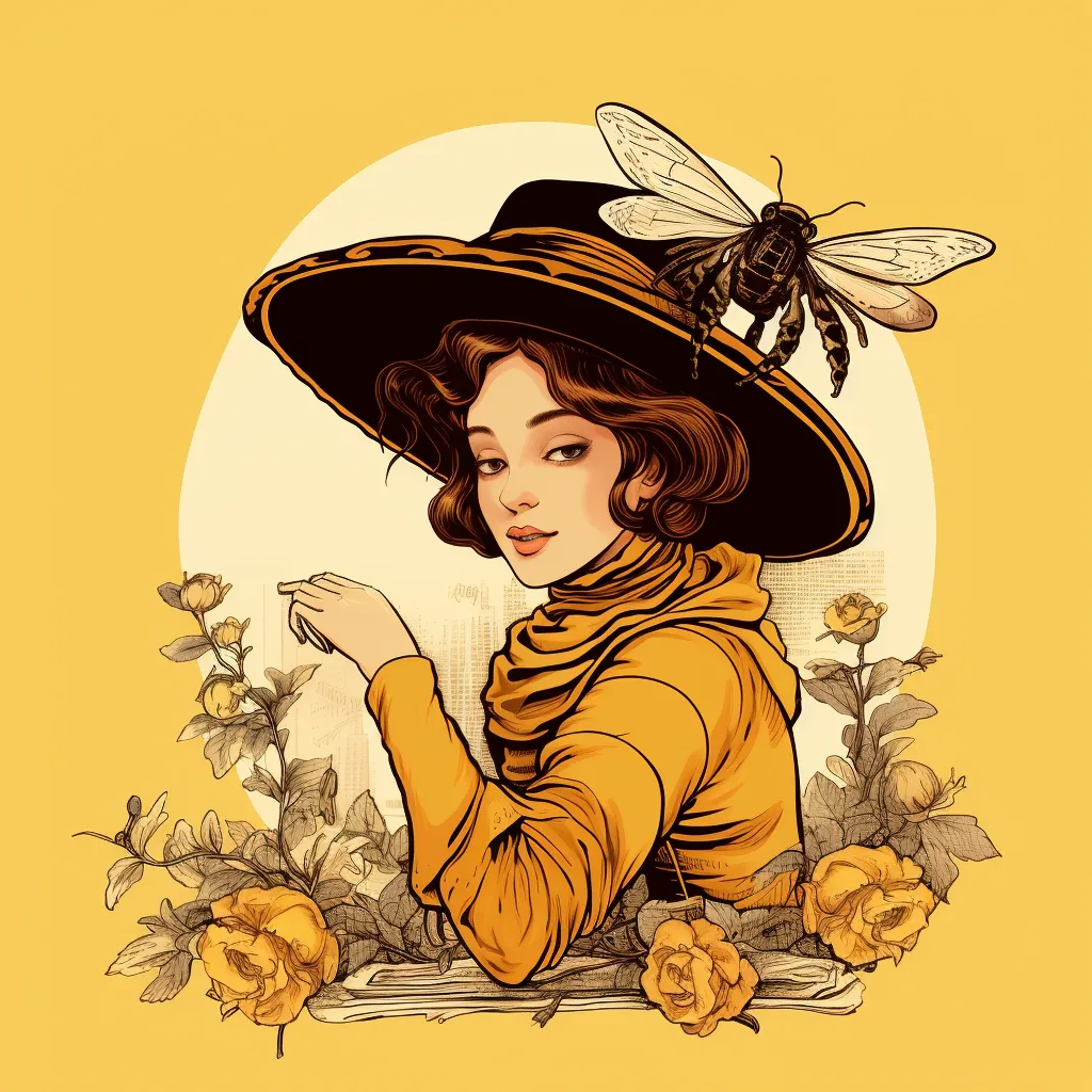 Retro illustration of woman with bee in bonnet