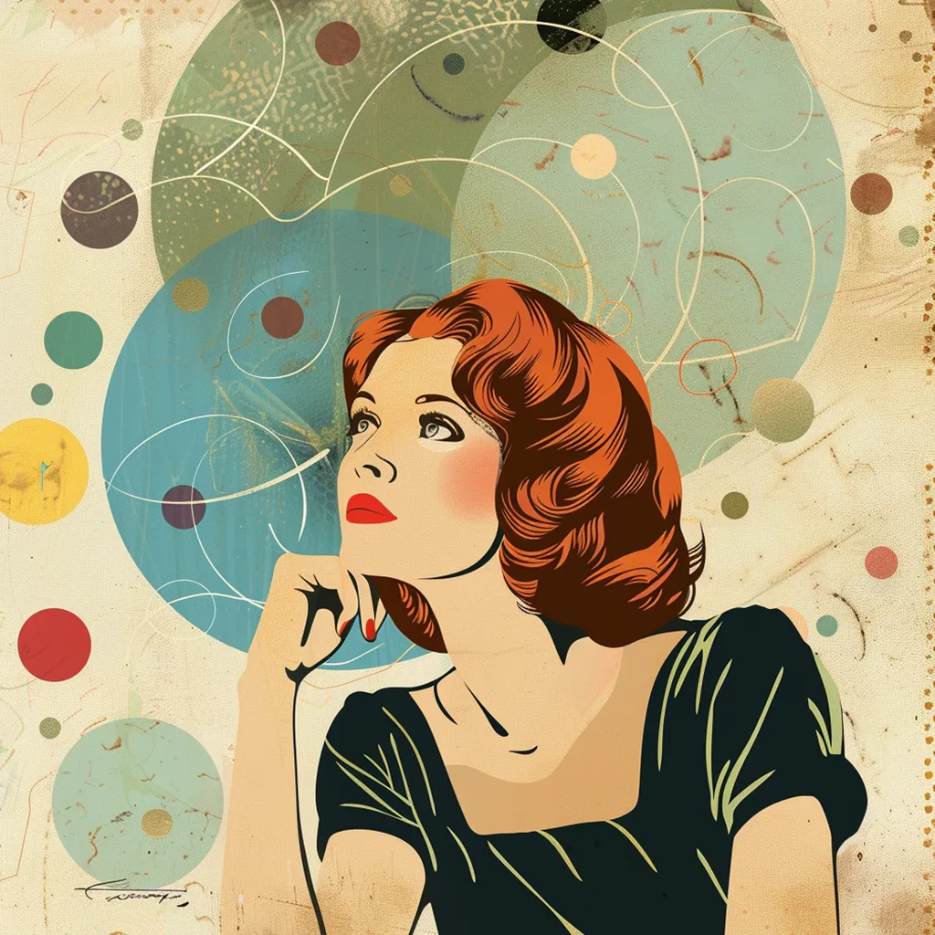 Retro illustration of woman with bee in bonnet